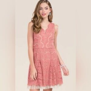Francesca’s Mauve Pink Lace Cotton Blend Dress Size Small Sleeveless V-Neck